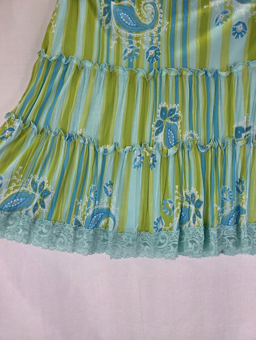 My Michelle 2000s Y2K Tiered Paisley Mini Fairy Mermaid Skirt Turqouise Size L - Picture 5 of 14